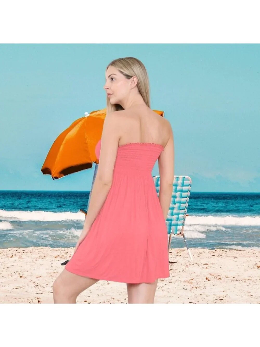 Women's Coral Sun Strapless Tube Short Beach Summer Dresses Casual Mini Dress